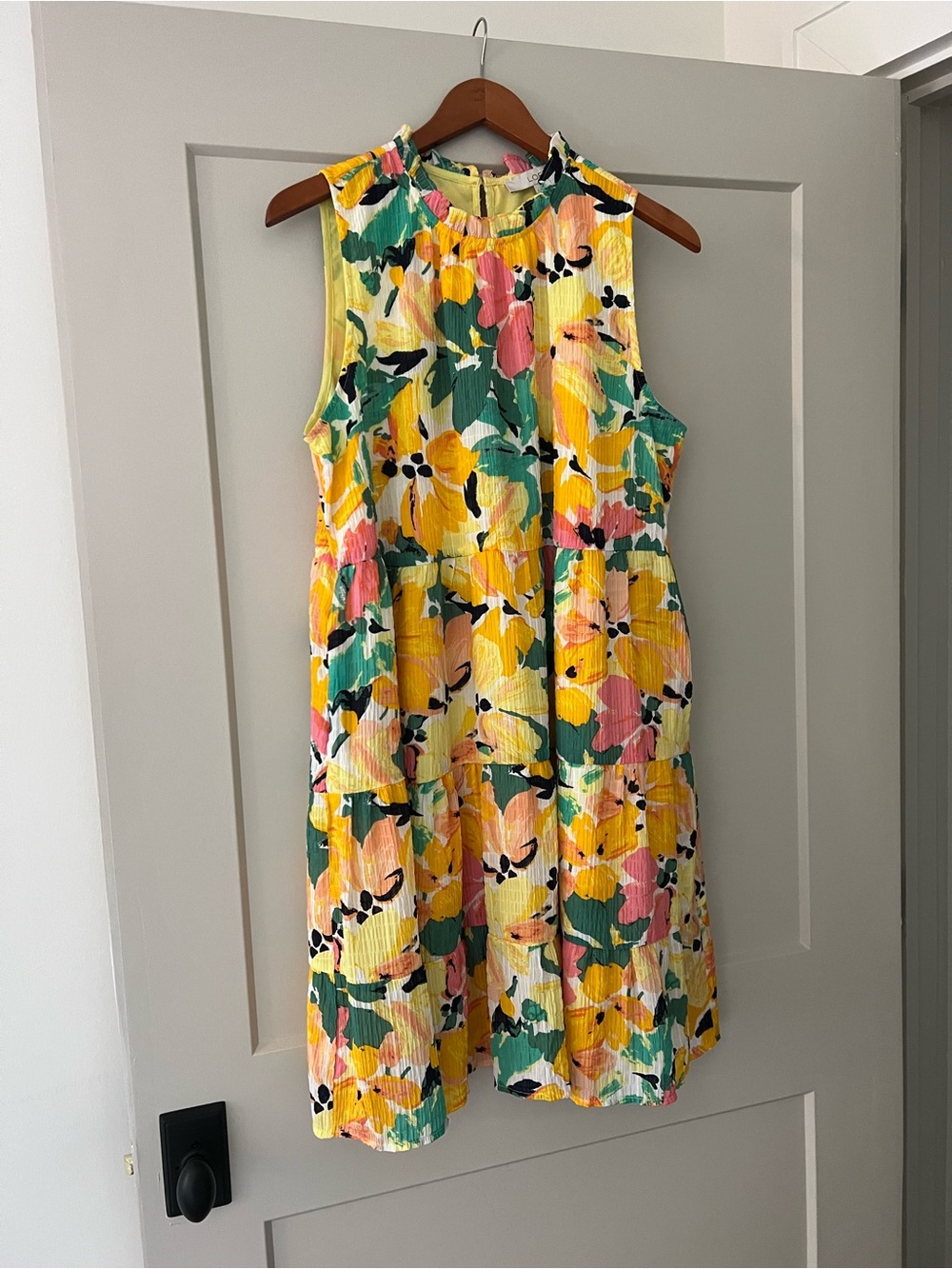 LOFT Sleeveless Floral Tiered Dress in Yellow, Pink and Green
